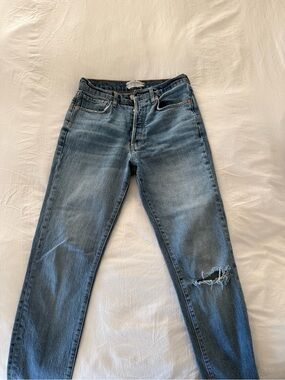 We The Free Women's Light Blue Straight-Leg Distressed Jeans